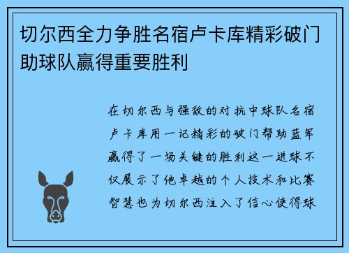 切尔西全力争胜名宿卢卡库精彩破门助球队赢得重要胜利